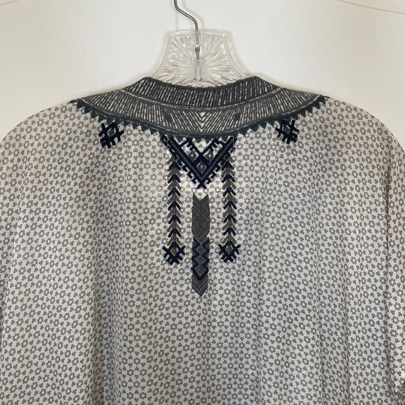 Johnny Was Biya Kaftan Style Dress Gray White Print Silk Embroidered Oversize S - Picture 9 of 9
